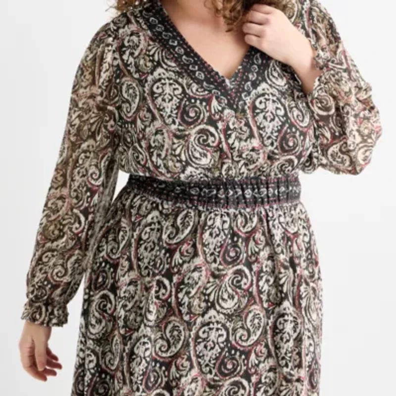 Frye and Co. Womens Long Sleeve Floral Plus Maxi Dress