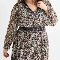 Frye and Co. Womens Long Sleeve Floral Plus Maxi Dress
