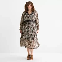 Frye and Co. Womens Plus Long Sleeve Floral Maxi Dress
