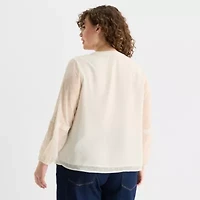 Frye and Co. Womens Plus V Neck Long Sleeve Blouse