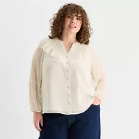 Frye and Co. Womens Plus V Neck Long Sleeve Blouse