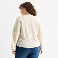 Frye and Co. Womens Plus Y Neck Long Sleeve T-Shirt