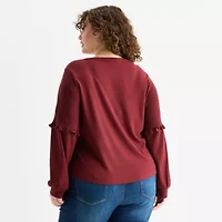 Frye and Co. Womens Plus Y Neck Long Sleeve T-Shirt