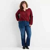 Frye and Co. Womens Plus Y Neck Long Sleeve T-Shirt