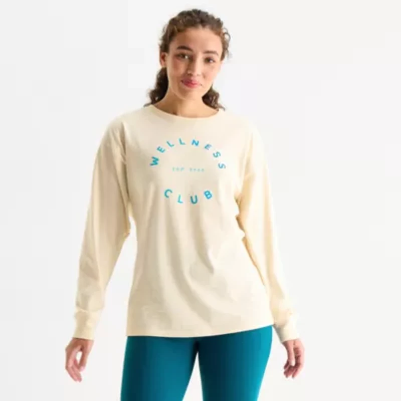 Xersion Womens Round Neck Long Sleeve Graphic Active T-Shirt