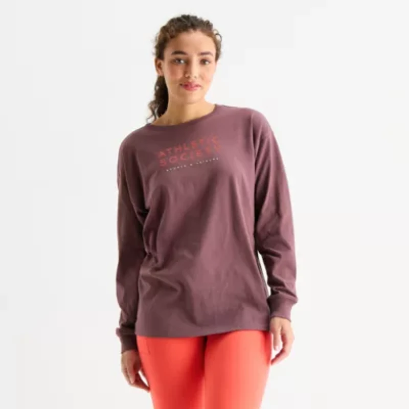 Xersion Womens Round Neck Long Sleeve Graphic Active T-Shirt