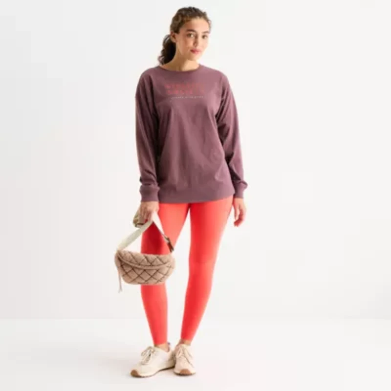 Xersion Womens Round Neck Long Sleeve Graphic Active T-Shirt