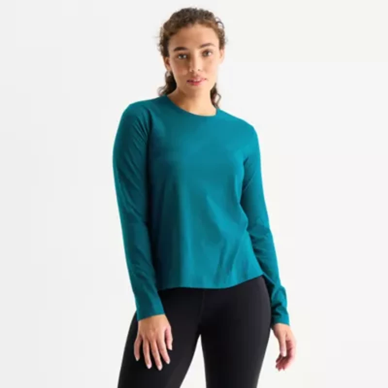 Xersion Womens Cotton Crew Neck Long Sleeve T-Shirt
