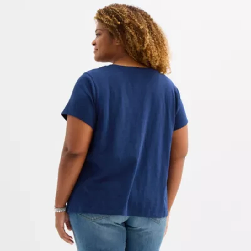 St. John's Bay Womens Plus Crew Neck Short Sleeve T-Shirt