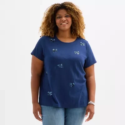 St. John's Bay Womens Plus Crew Neck Short Sleeve T-Shirt