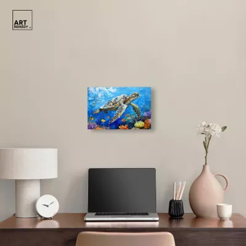 ART REMEDY® "Turtle Swimming" Giclee Animals Canvas Art