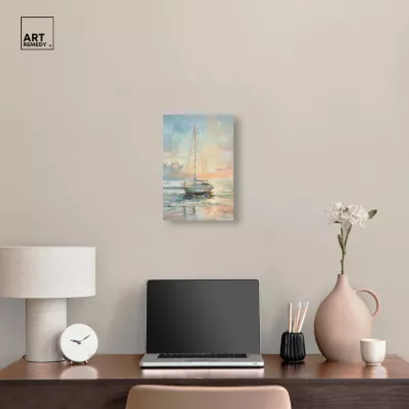 ART REMEDY® "Boat On The Shore" Giclee Nautical And Coastal Canvas Art
