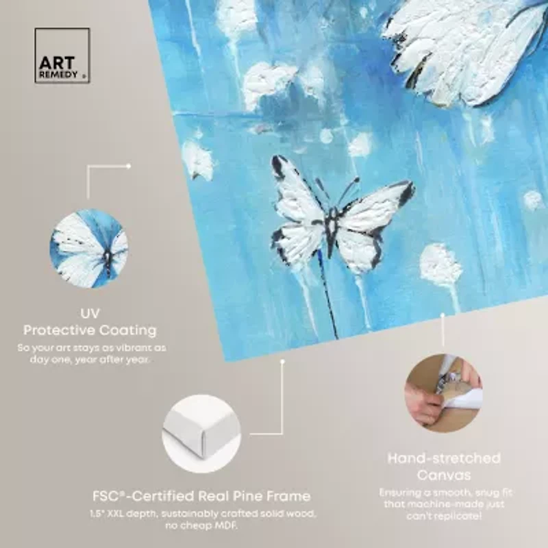 ART REMEDY® "Textured Blue Butterflies" Giclee Animals Canvas Art