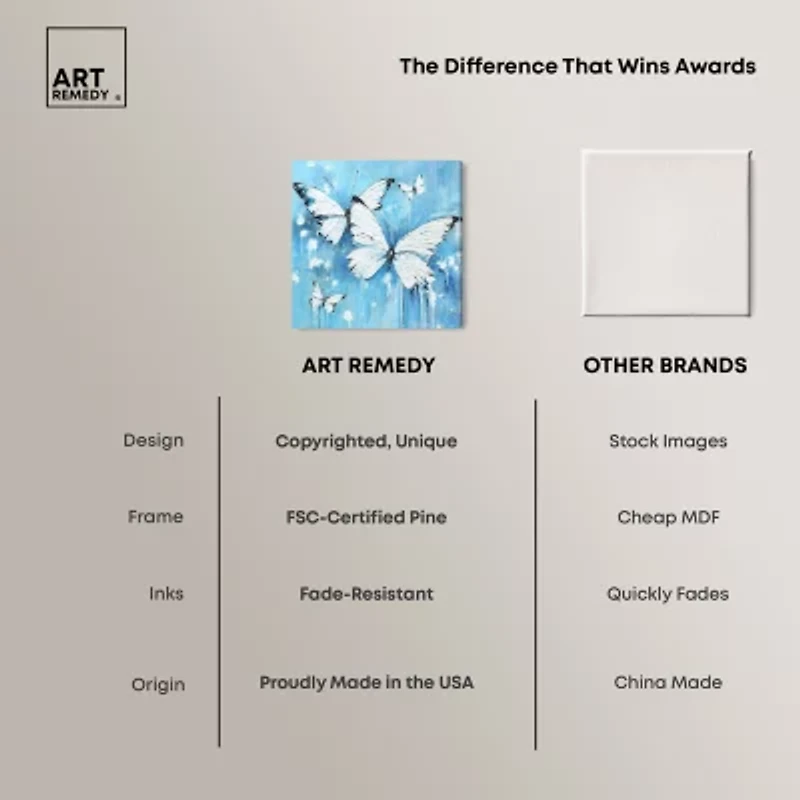 ART REMEDY® "Textured Blue Butterflies" Giclee Animals Canvas Art