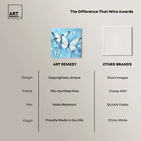 ART REMEDY® "Textured Blue Butterflies" Giclee Animals Canvas Art