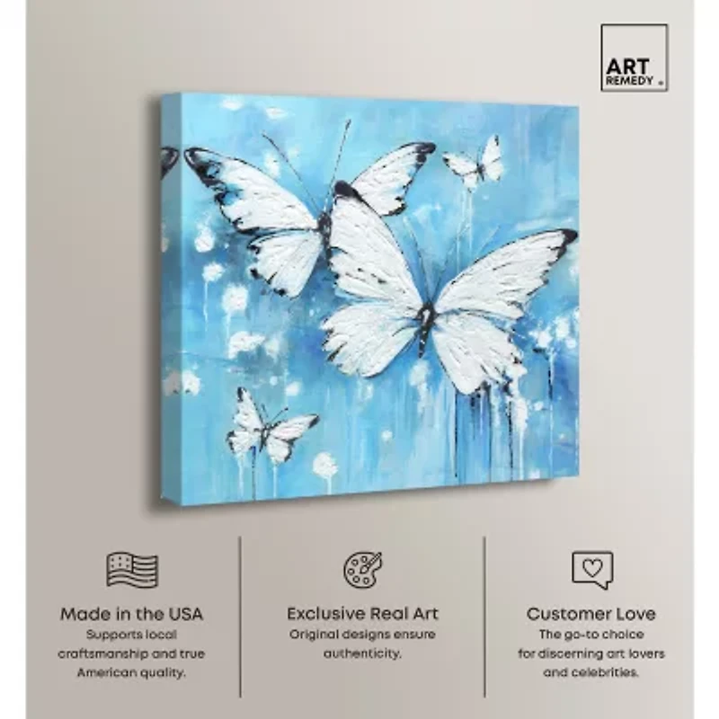 ART REMEDY® "Textured Blue Butterflies" Giclee Animals Canvas Art