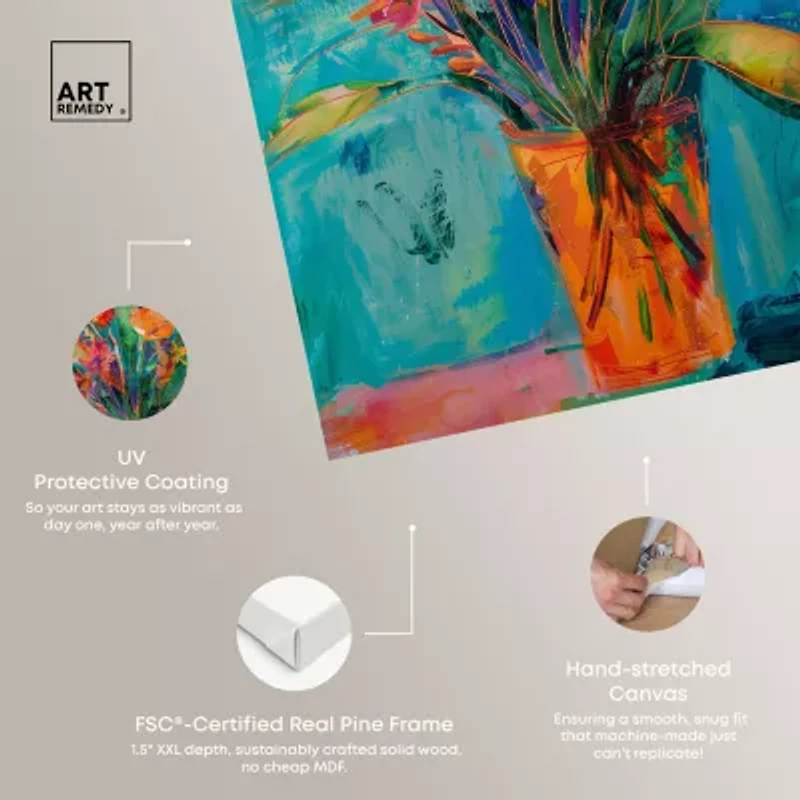 ART REMEDY® "Bold And Bright Flower Vase" Giclee Floral And Botanical Canvas Art