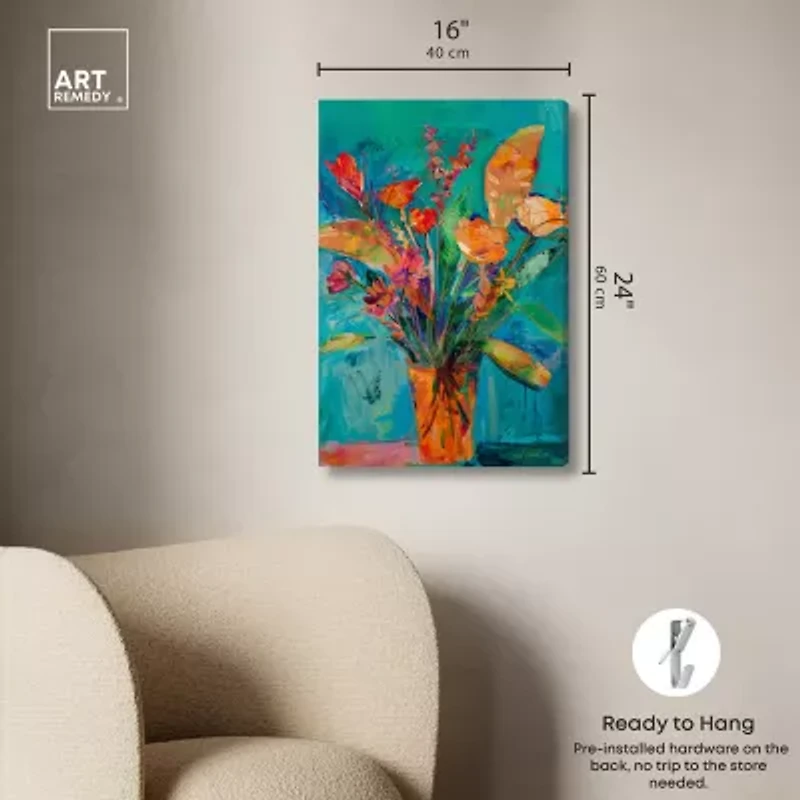 ART REMEDY® "Bold And Bright Flower Vase" Giclee Floral And Botanical Canvas Art