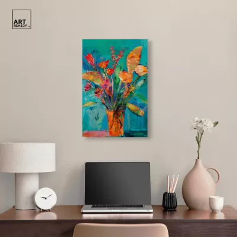 ART REMEDY® "Bold And Bright Flower Vase" Giclee Floral And Botanical Canvas Art