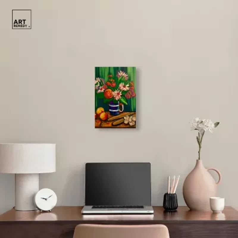 ART REMEDY® "Floral Vase And Fruits" Giclee Floral And Botanical Canvas Art