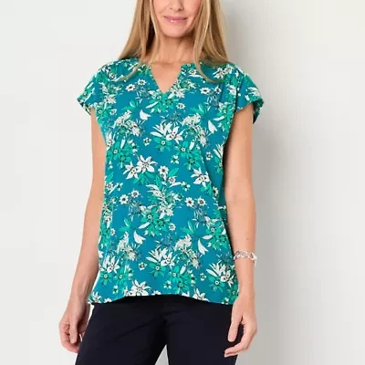 Liz Claiborne Tall Womens Split Crew Neck Short Sleeve Tunic Top