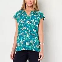 Liz Claiborne Tall Womens Split Crew Neck Short Sleeve Tunic Top