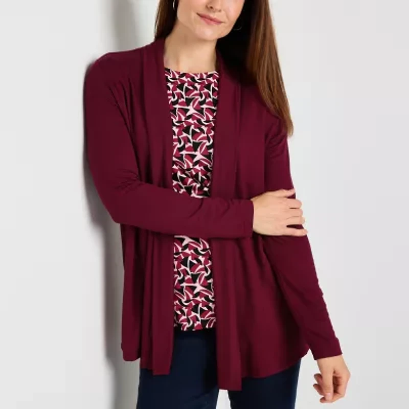 Liz Claiborne Womens Long Sleeve Open Front Tall Cardigan