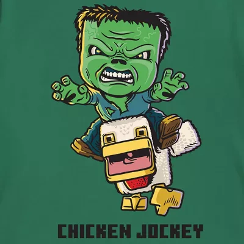 Chicken Jockey Little & Big Kid Boys Crew Neck Short Sleeve Regular Fit Minecraft Graphic T-Shirt
