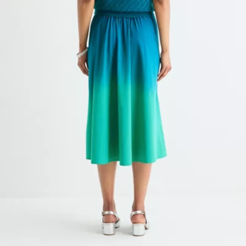 Liz Claiborne Womens Mid Rise Midi Plus A-Line Skirt