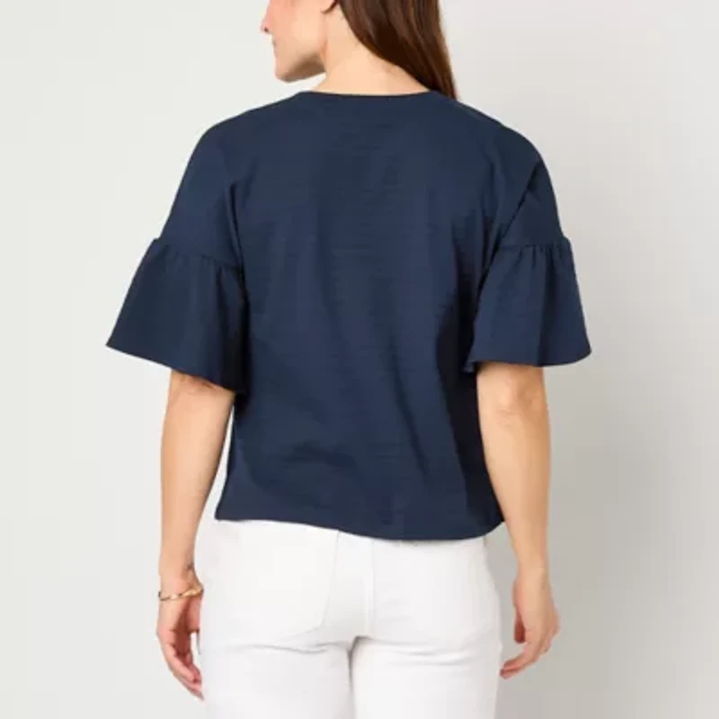 Liz Claiborne Womens Crew Neck Short Sleeve Plus Blouse