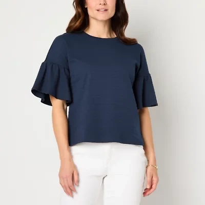 Liz Claiborne Womens Crew Neck Short Sleeve Plus Blouse