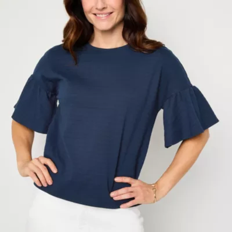 Liz Claiborne Womens Crew Neck Short Sleeve Plus Blouse