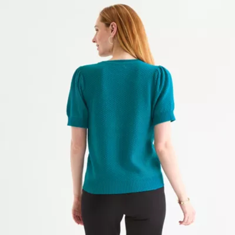 Liz Claiborne Plus Womens Crew Neck Short Sleeve Pullover Sweater