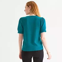 Liz Claiborne Plus Womens Crew Neck Short Sleeve Pullover Sweater