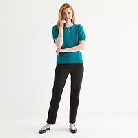 Liz Claiborne Plus Womens Crew Neck Short Sleeve Pullover Sweater