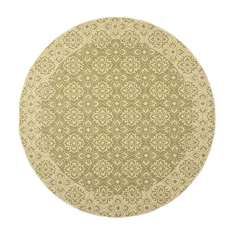 Safavieh Courtyard Collection Spots Oriental Indoor/Outdoor Round Area Rug