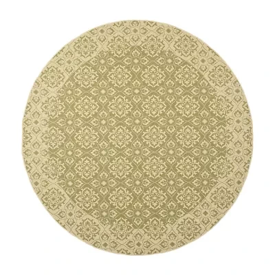 Safavieh Courtyard Collection Spots Oriental Indoor/Outdoor Round Area Rug