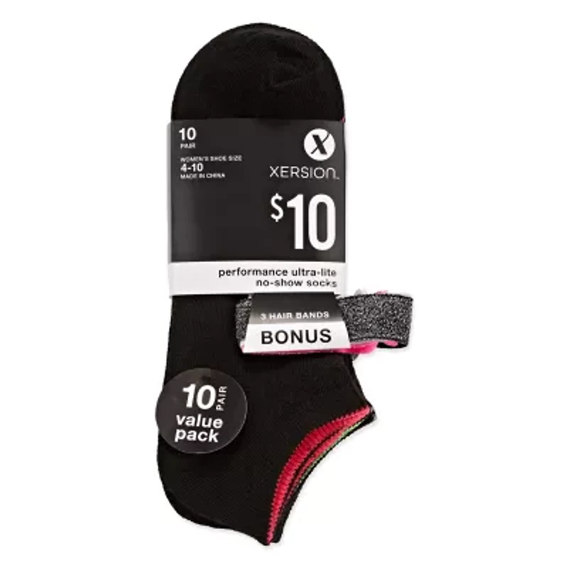 Xersion Womens 10-Pk Athletic No-Show Socks