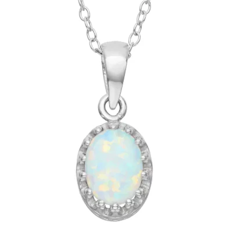 Womens Lab Created White Opal Sterling Silver 18 Inch Pendant Necklace
