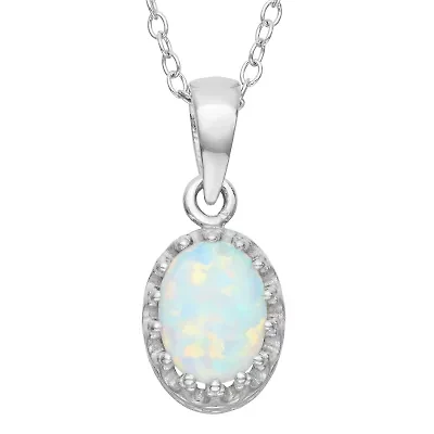 Womens Lab Created White Opal Sterling Silver 18 Inch Pendant Necklace