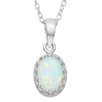 Womens Lab Created White Opal Sterling Silver 18 Inch Pendant Necklace