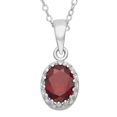 Womens Genuine Red Garnet Sterling Silver 18 Inch Pendant Necklace