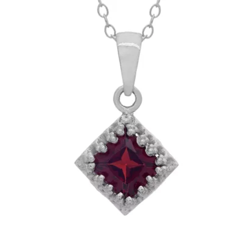 Womens Genuine Red Garnet Sterling Silver 18 Inch Pendant Necklace