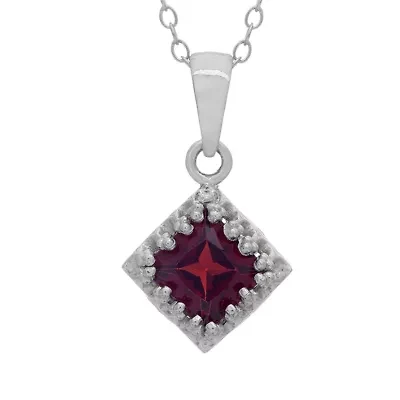 Womens Genuine Red Garnet Sterling Silver 18 Inch Pendant Necklace