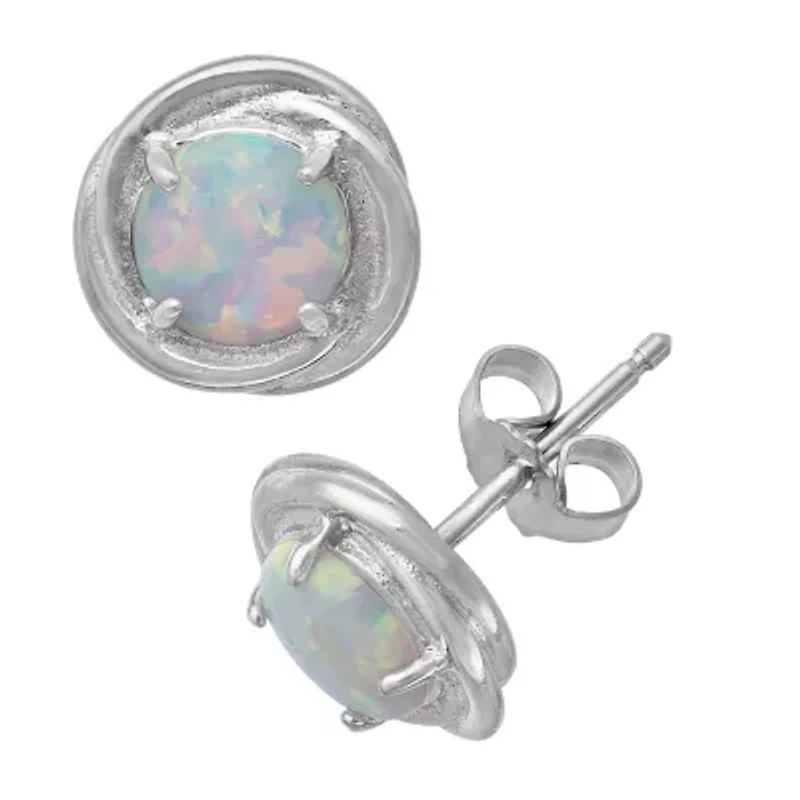 Lab Created White Opal Sterling Silver 9.5mm Stud Earrings