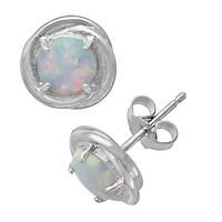 Lab Created White Opal Sterling Silver 9.5mm Stud Earrings