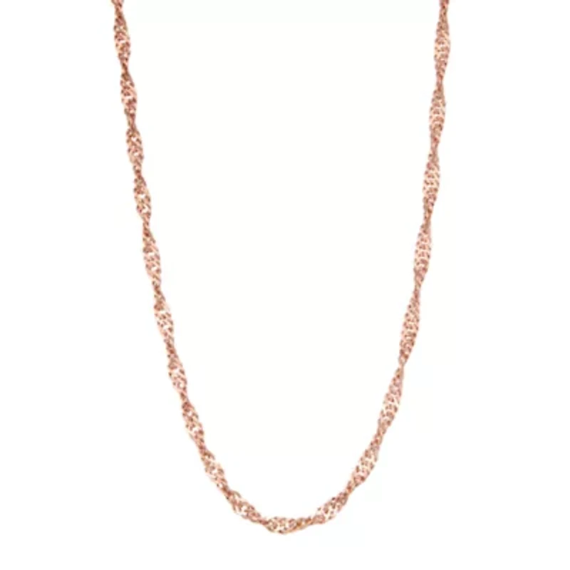 Unisex Adult 14K Rose Gold Over Silver 16 Inch Singapore Chain Necklace