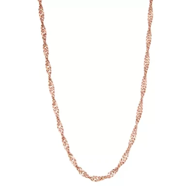 Unisex Adult 14K Rose Gold Over Silver 16 Inch Singapore Chain Necklace