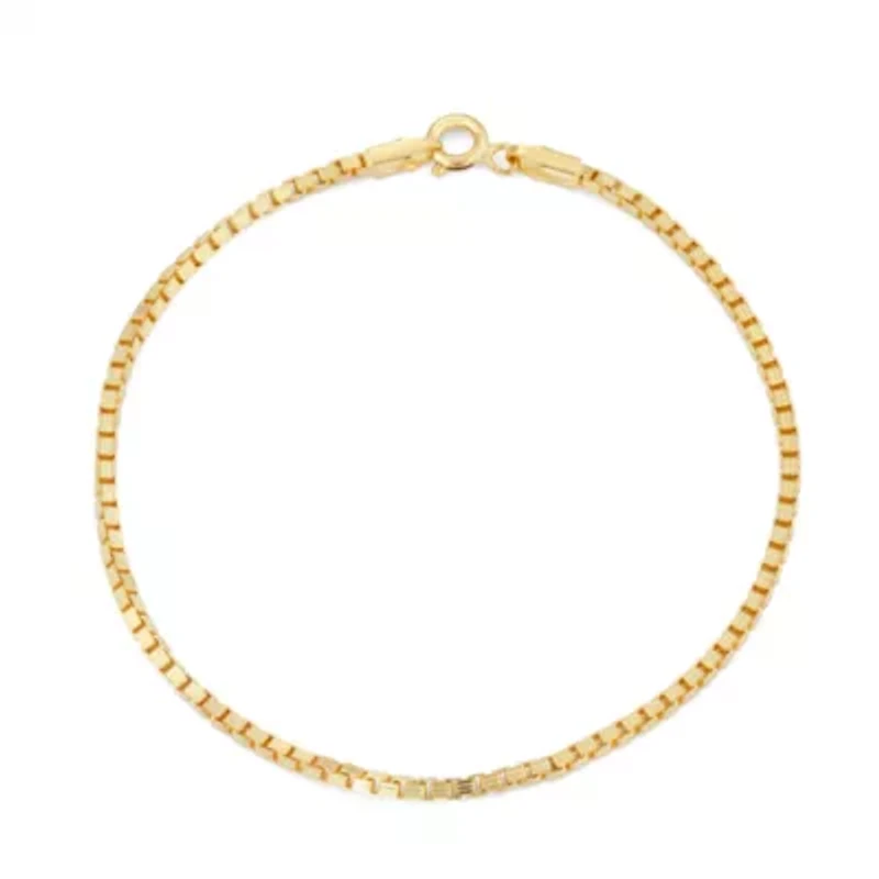 Womens 14K Gold Over Silver 7.5 Inch Solid Box Chain Bracelet
