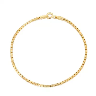 Womens 14K Gold Over Silver 7.5 Inch Solid Box Chain Bracelet